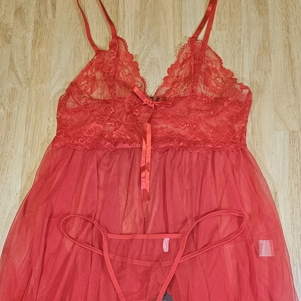 Red Lace Baby Doll Dress Set - Picture 10 of 15